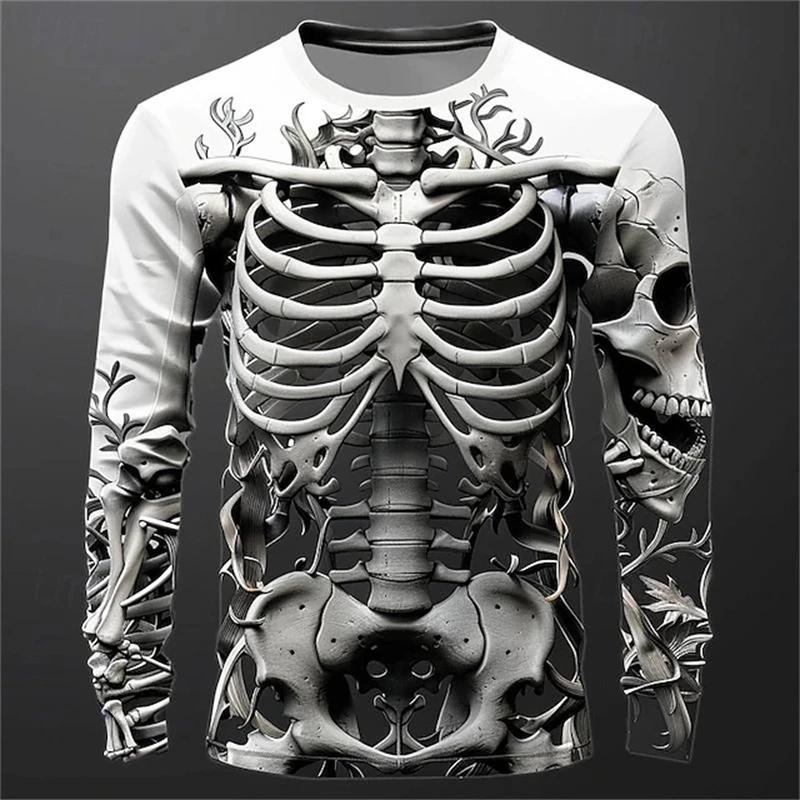 3D Print Skeleton Skulls Pattern Tops Casual Fashion T-shirts Sweatshirt Breathable Streetwear Loose Men's T-shirts