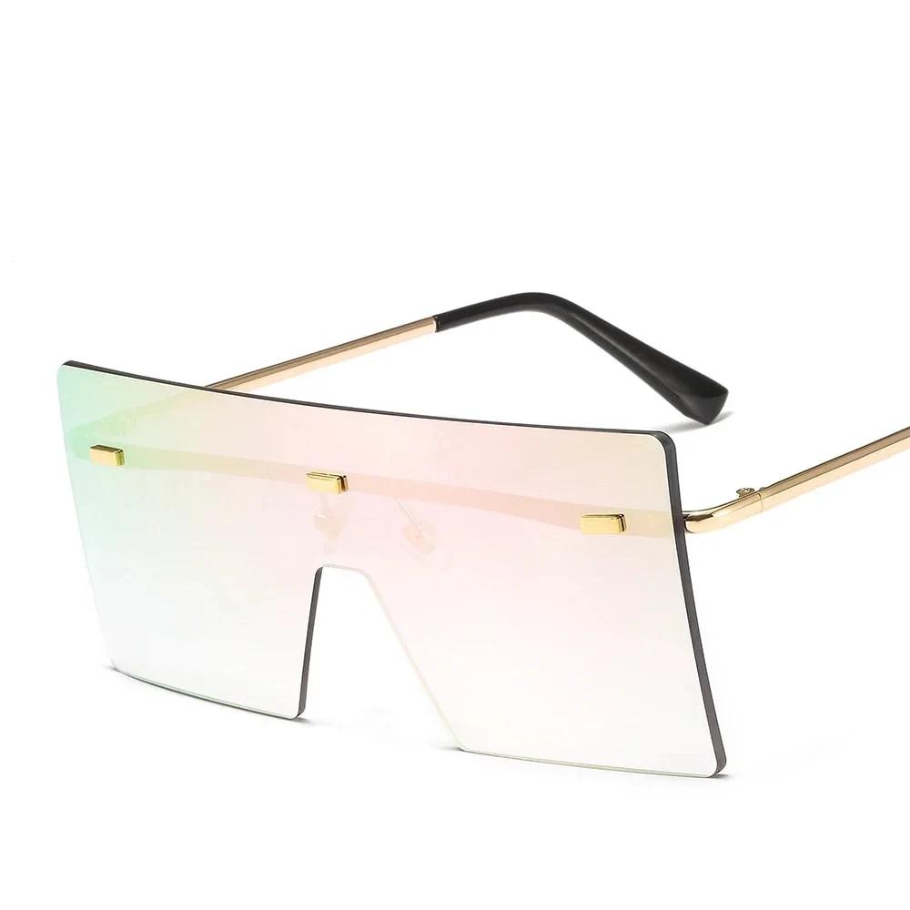 Oversized Rimless Sunglasses for Women Metal Gradient UV400 Luxury Fashion Shades Eyewear