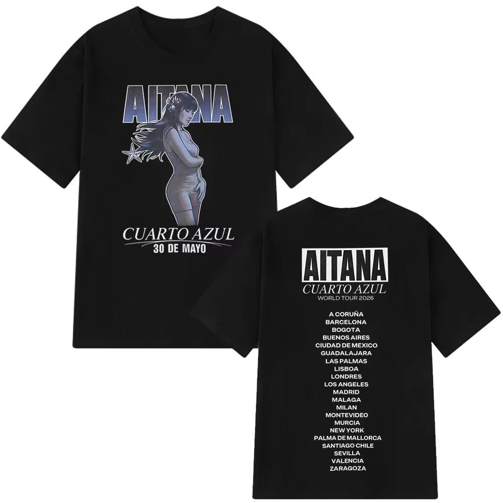 

Aitana Cuarto Azul album tour 2026 graphic 100cotton unisex shirt Summer Oneck Unisexs Y2k hiphop Short Sleeve Tshirt fan gift S
