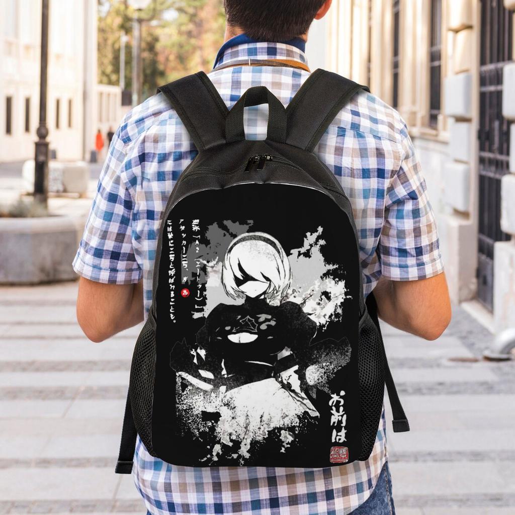 NieRs 2B Japan Ink AO DEN Backpack for Men Women Teenage High School Business Daypack Laptop Shoulder Bag with Pocket
