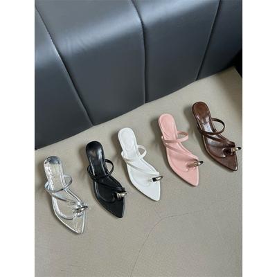 Mezzanine Slippers Women's Summer Wear 2025 New Fairy Style Metal High-end Fashion Slope Heel Pointed Cool Slippers
