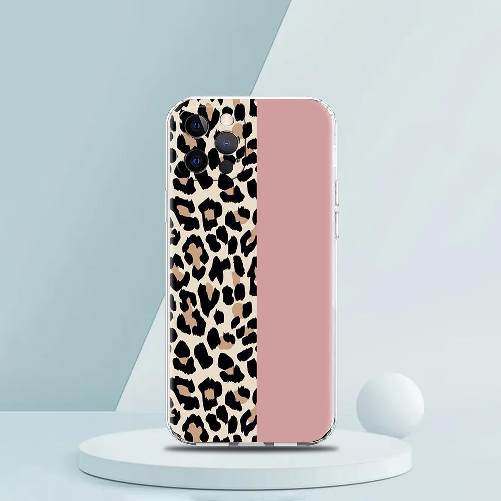 For iPhone 15 16 14 13 12 mini 11 Pro Max XS X XR SE 7 8 Plus Silicone Clear Cover Leopard Cheetah print Luxury Phone Case