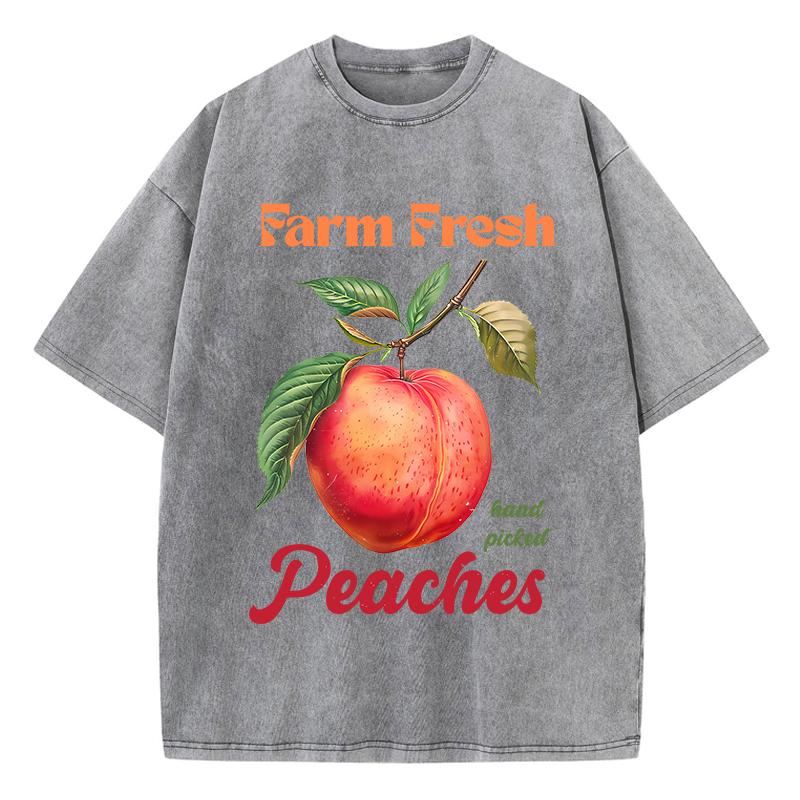 Farm Fresh Hand Picked Peaches Prints Washed TShirts Women Cotton T Shirts Comfortable Distressed ONeck Tops Summer Clothes