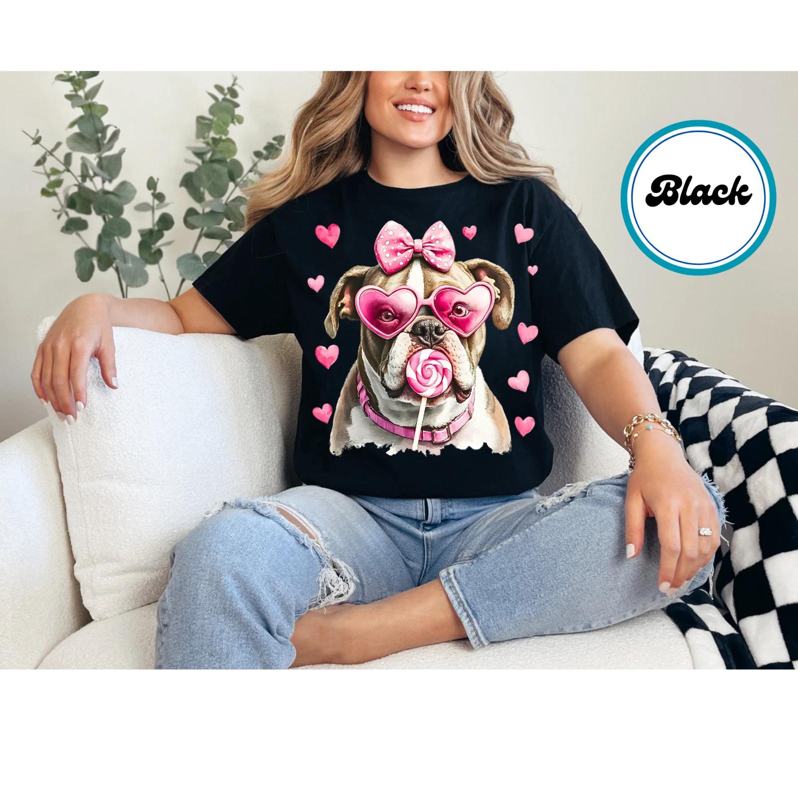 Women s English Bulldog Shirt Dog Valentines Graphic Tee Trendy Bulldog Shirt 4XL