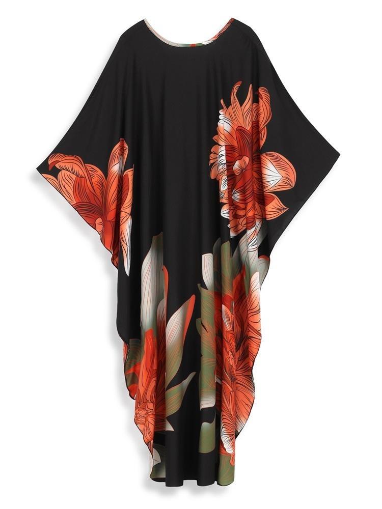 Plus Size Women Kaftan House Robe Bohemian Printing V Neck Homewear Beach Wear Bathing Suit Cover Up