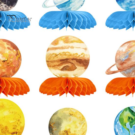 9 bucăți Planetă Fagure Centrală Spațiu Sistem Solar Tema Decoratiuni de masă Hârtie Planetă Fagure pentru copii Decorațiuni pentru petrecerea de aniversare