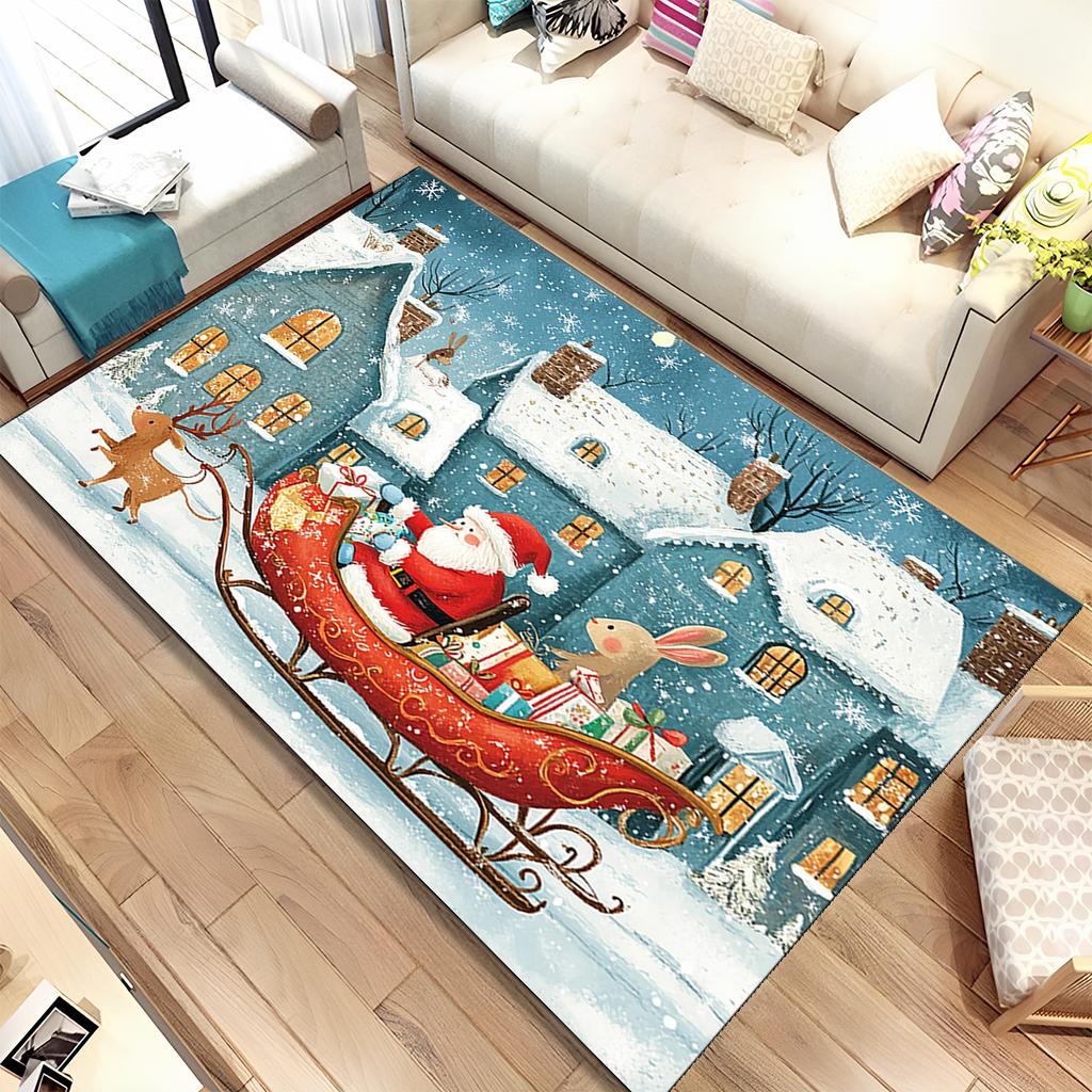 Fofo Pai Natal Árvore de Natal Feliz Desenho Animado Festival Tapete de Presente para Sala de Estar Quarto Casa Decoração de Sofá, Antiderrapante