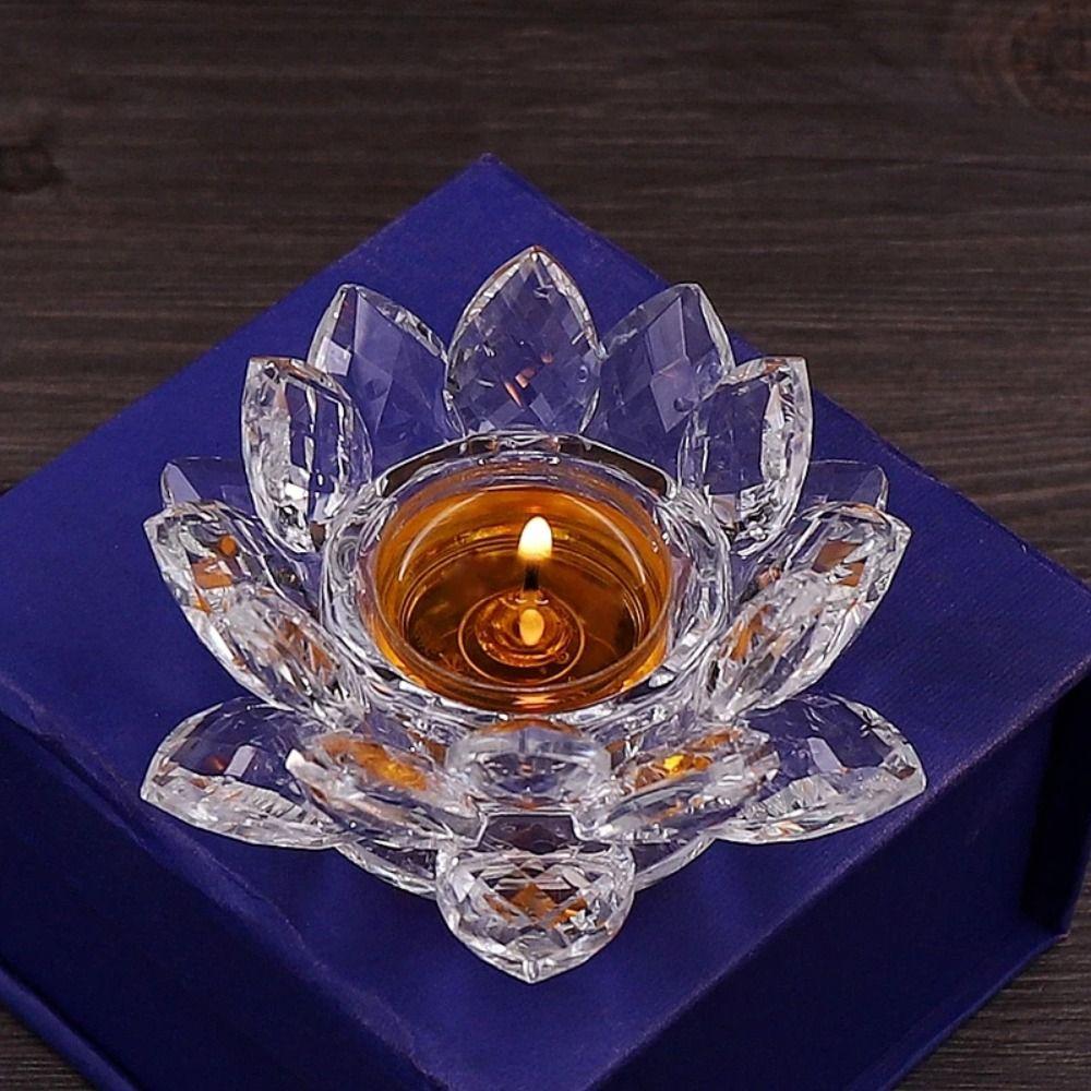 Home Ornament Crystal Lotus Candle Holders Glass Flower Tea Light Holder Tealight Candlestick  Bar