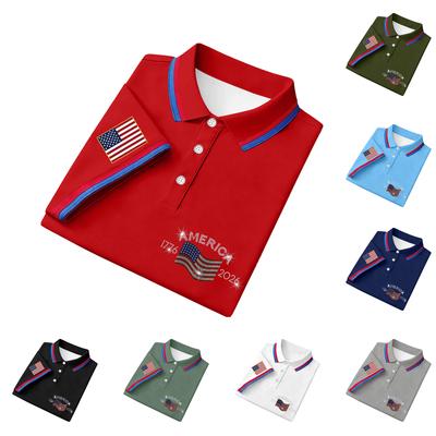 Men Classic Fit Polo Shirt with Embroidered Flag and Button Placket for Casual and Everyday Wear
