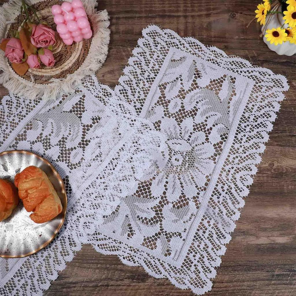 2 Pcs Rectangle Lace Placemats for Tables, Handmade Crochet Doilies Vintage Floral Embroidered Table Runners for Wedding Tea Party Home Decor, 12x17