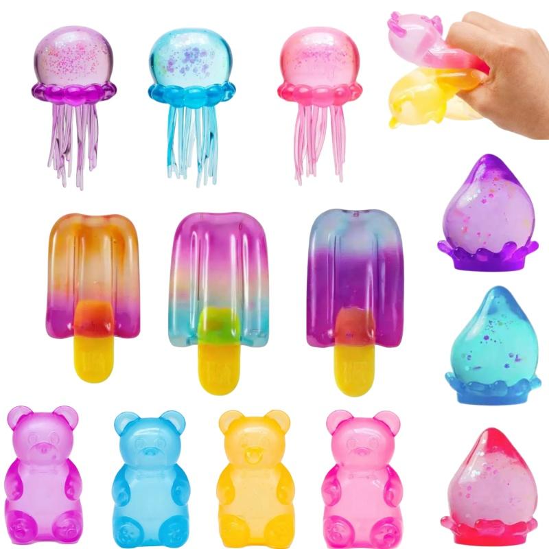 Needoh Trend Jellyfish & Küp Sıkmalık Oyuncak, Yumuşak Jöle Sıkma Stres Giderici Fidget Oyuncak, Çocuklar ve Yetişkinler İçin Duyusal Needoh