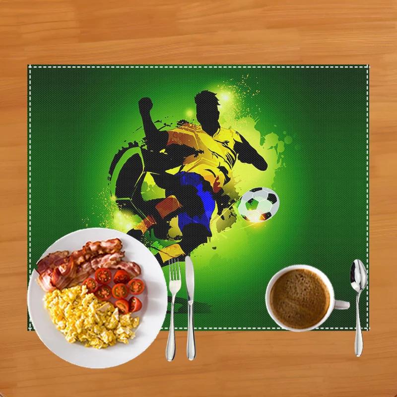 Fußballfeld Druck Platzset für Esstisch Leinen Tischgeschirr Matte Kaffeetassenuntersetzer Esstischmatten Küchenzubehör