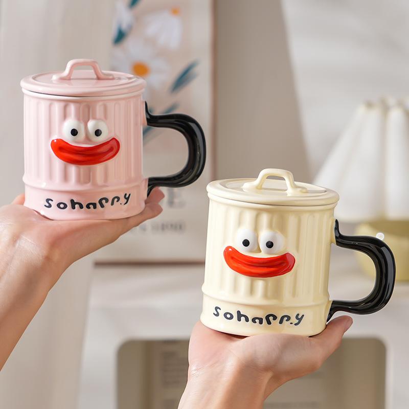 Creative Cute Ceramic Cup with Lid High Value Household Couple Water Cup Gift Box High End Souvenir Gift Mug