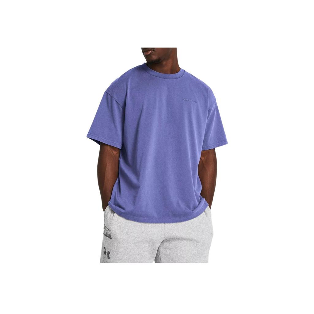 Under Armour Solid Color Embroidered Letter Crew Neck Loose Short Sleeve T-Shirt Men Tops Blue Purple 1385573-561
