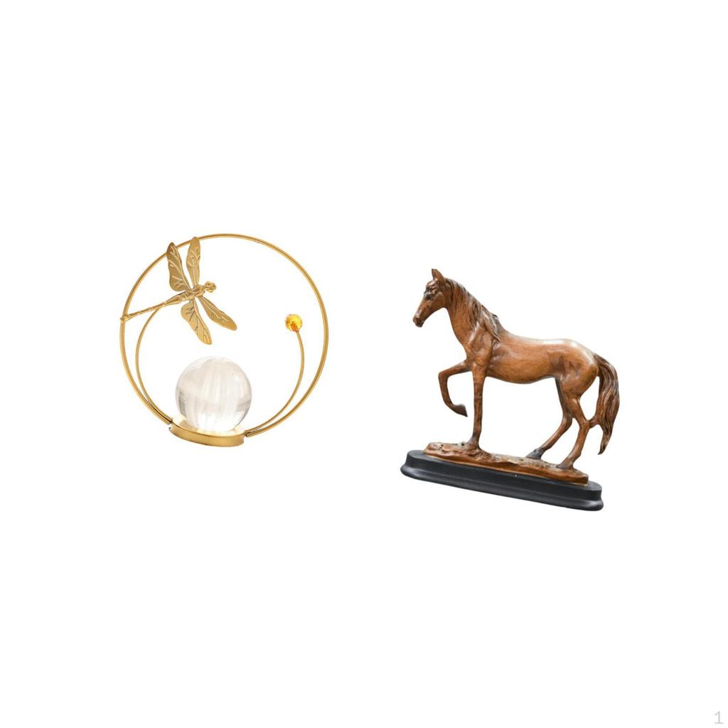 Crystal Ball Horse Sculpture Metal Resin Figurine Statue Art Craft Ornament Desk Indoor Stand for