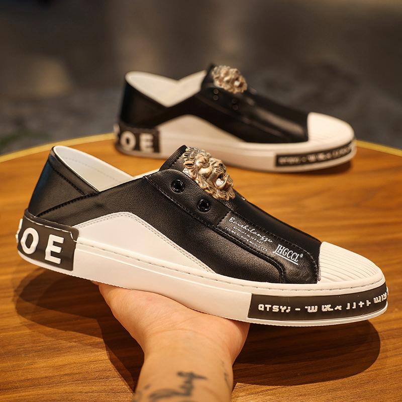 

Модный совершенно новый весенний обувь для мужчин кожаная повседневная обувь трендовые плоские кеды молодежная уличная роскошная обувь лоферы слипоны 44 чёрный