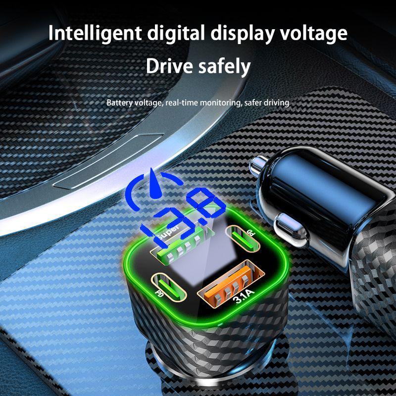 Xiaomi 380W USB C Car Phone Charger Dual PD 4 in 1 with Voltage Display Super Fast Charge Adapter For iPhone Oppo Vivo Samsung