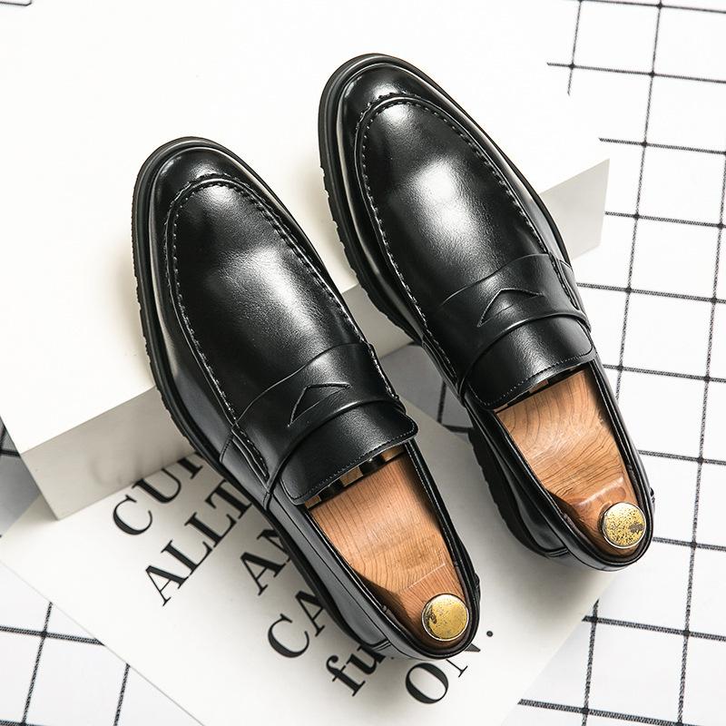 Leather Shoes Men's Four Seasons One Pedal Retro British Foot Cover Round Head Loafers Breathable Lazy Casual Shoes