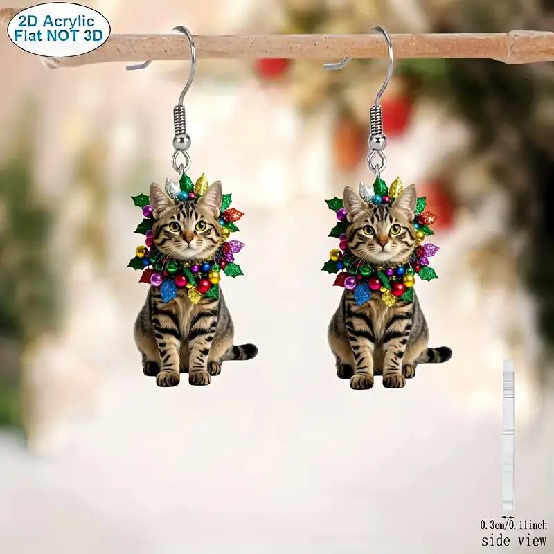 Cross-border new product cartoon kitten earrings flat acrylic cute creative Christmas gift cat earrings jewelry
