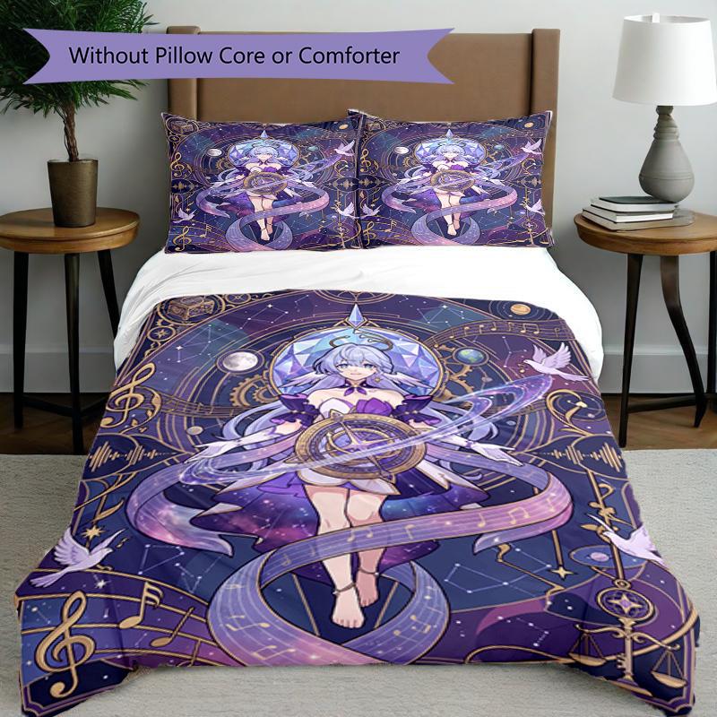 3pcs Duvet Cover Set (1*Duvet Cover + 2*Pillowcase, Without Core), Robin (Honkai Star Rail) Print Bedding Set, Bedroom Decor, All‑Season, Birthday Gif