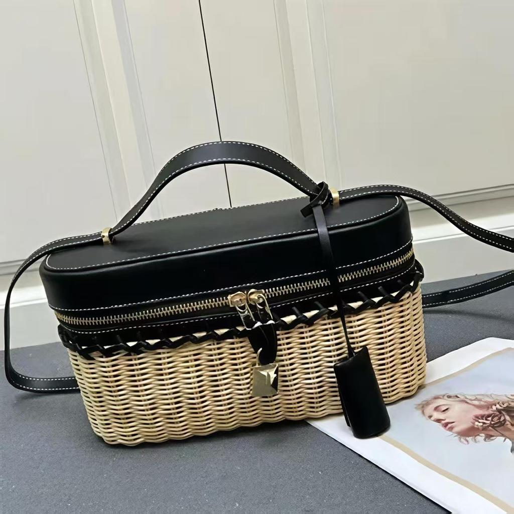 Handgemaakte Rotan & Bamboe Geweven Schoudertas van Leer - LP19 Picknick Handtas