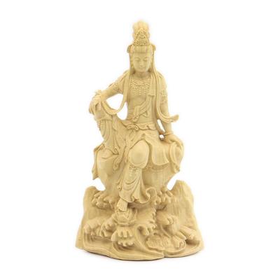 Estátua Budista Especial Estátua do Bodhisattva Kannon altura largura profundidade Escultura em miniatura de Kannon feita de buxo d'água com uma base de rocha no 8236