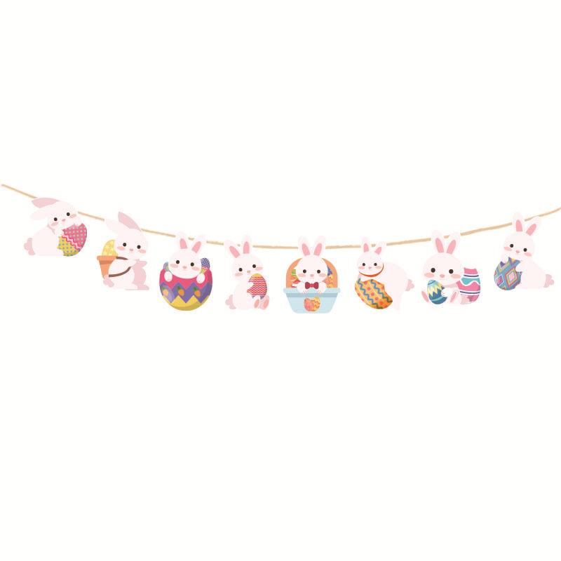 Happy Easter Bunting Banner Triangle Flags, Easter Party Garden Outdoor Decorations, Waterproof UV Resistant Colorful Paper Flag Garland