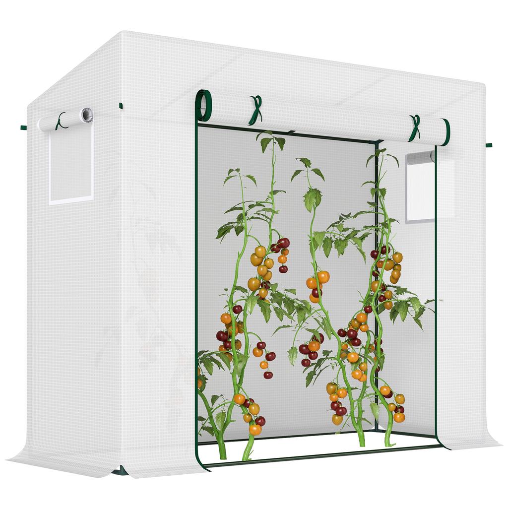 Greenhouse with Side Window, Roll-up Door, Windproof, Steel Frame, Plastic Tarpaulin, White, 200 X 76 X 168 Cm