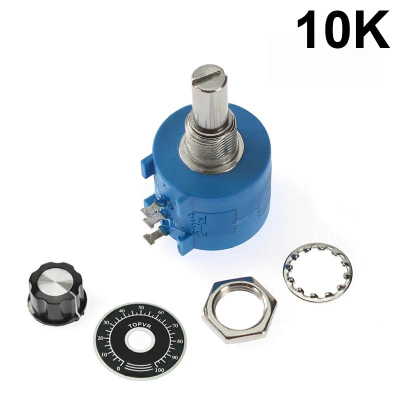 1 Set 3590S Precision Multiturn 5K 10K 100K ohm Precision Multiturn Potentiometer 10 Ring Adjustable Resistor Kit