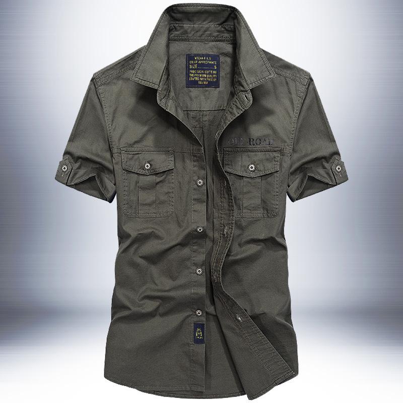 2024 Men's Washed Cotton Short Sleeve Military Shirt, Loose Fit Plus Size Outdoor Workwear
