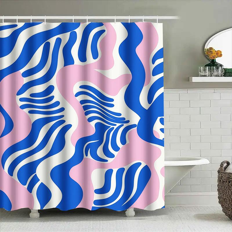 Blau Weiß Rosa Duschvorhang Badezimmer Dekor Wasserdichtes Gewebe Badezimmerzubehör Muster Heimdekoration Modernes Design Prin