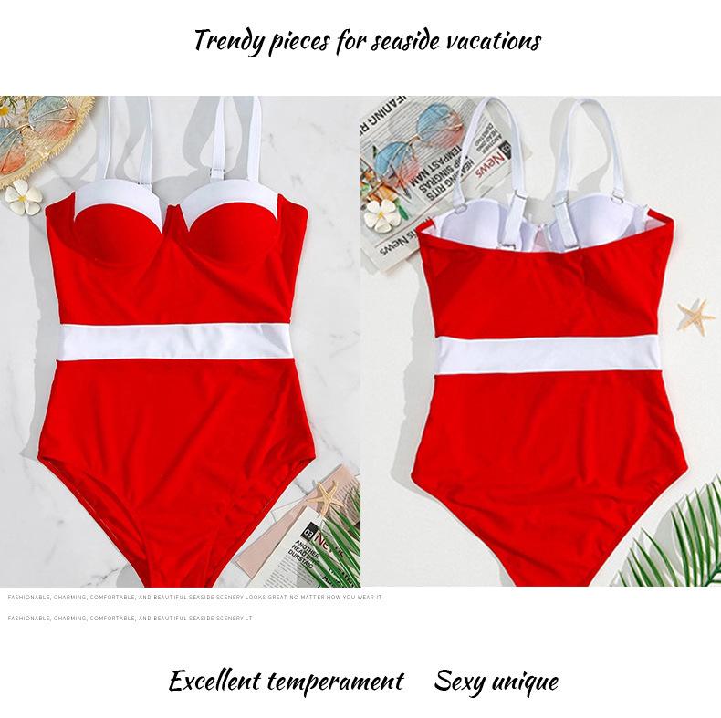 Evropské a americké jednodílné plavky se šněrováním a vycpávkami na prsou - Sexy bikiny styl dámské plážové oblečení