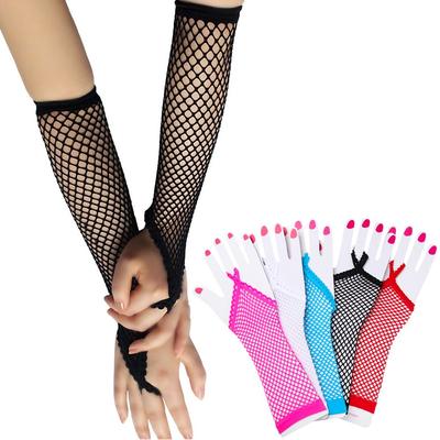 Party Girl Performance Dance Solid Mesh Fishnet Gloves Lace Mittens Fingeless Gloves Long Gloves