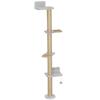 Wall Mounted Cat Shelves, Cat Climbing Wall with 4 Climbing Platforms, Jute Scratching Post and Toy Ball,180cm Tall, Light Grey