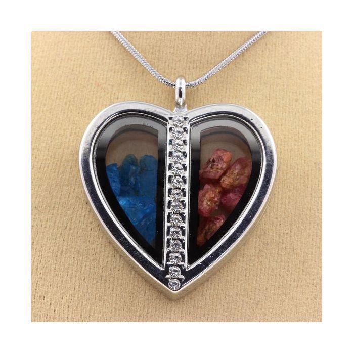 Pierres et Minéraux. Collier Apatite bleu neon + Spinelle brut. Modèle coeur.