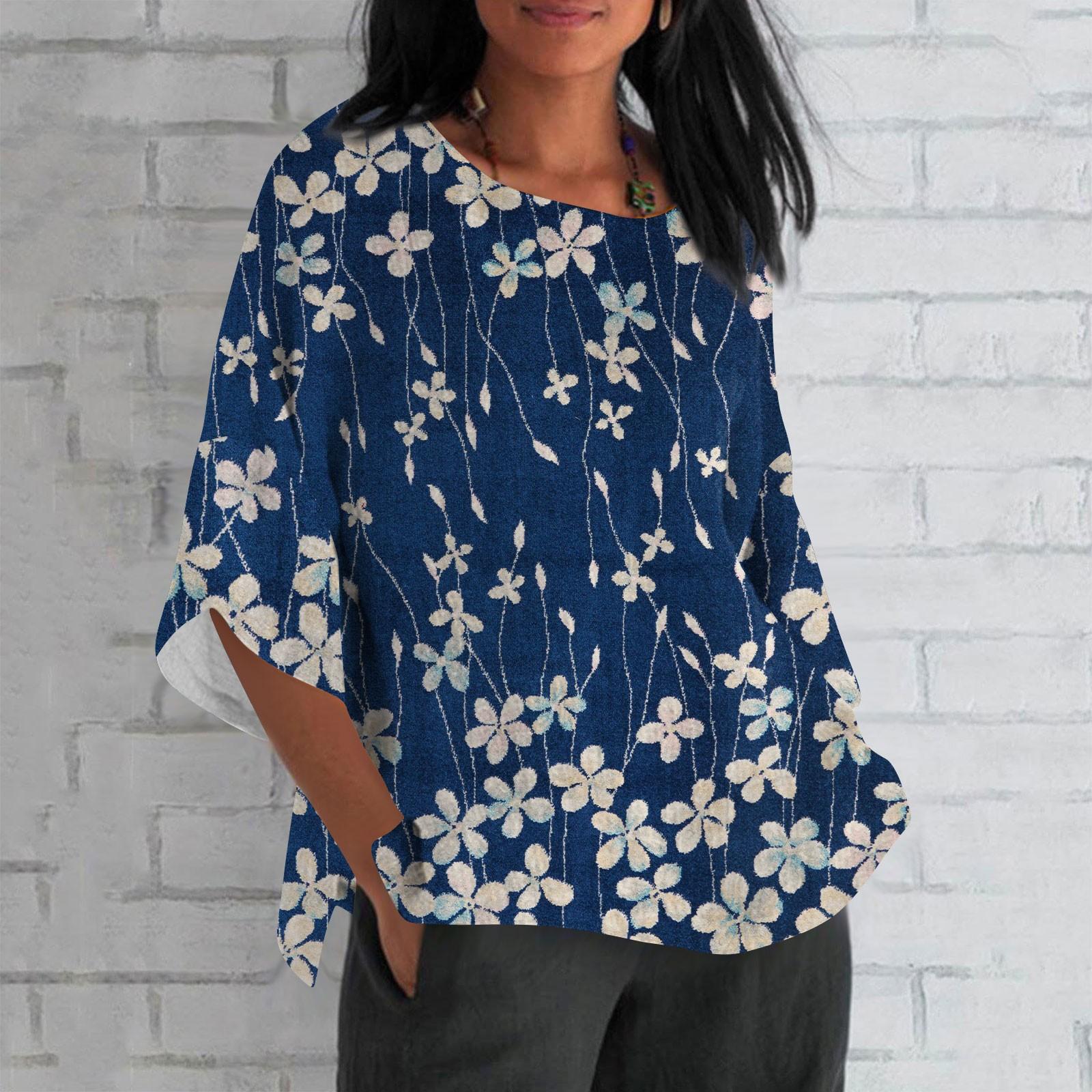 

Женская летняя хлопковая льняная блузка свободного покроя с рукавом 3/4, футболка с ретро-принтом, топ XL