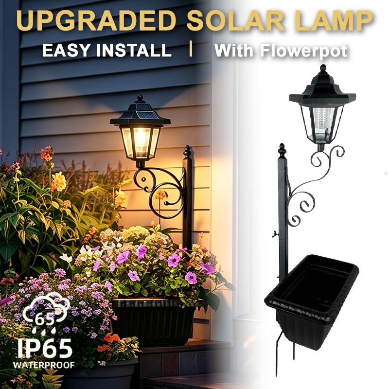 Solar Lamppost with Planter Garden Decorative Lamp Iron Flower Rack Flower Pot Landscape Atmosphere Lamp for Yard Pathway Decor