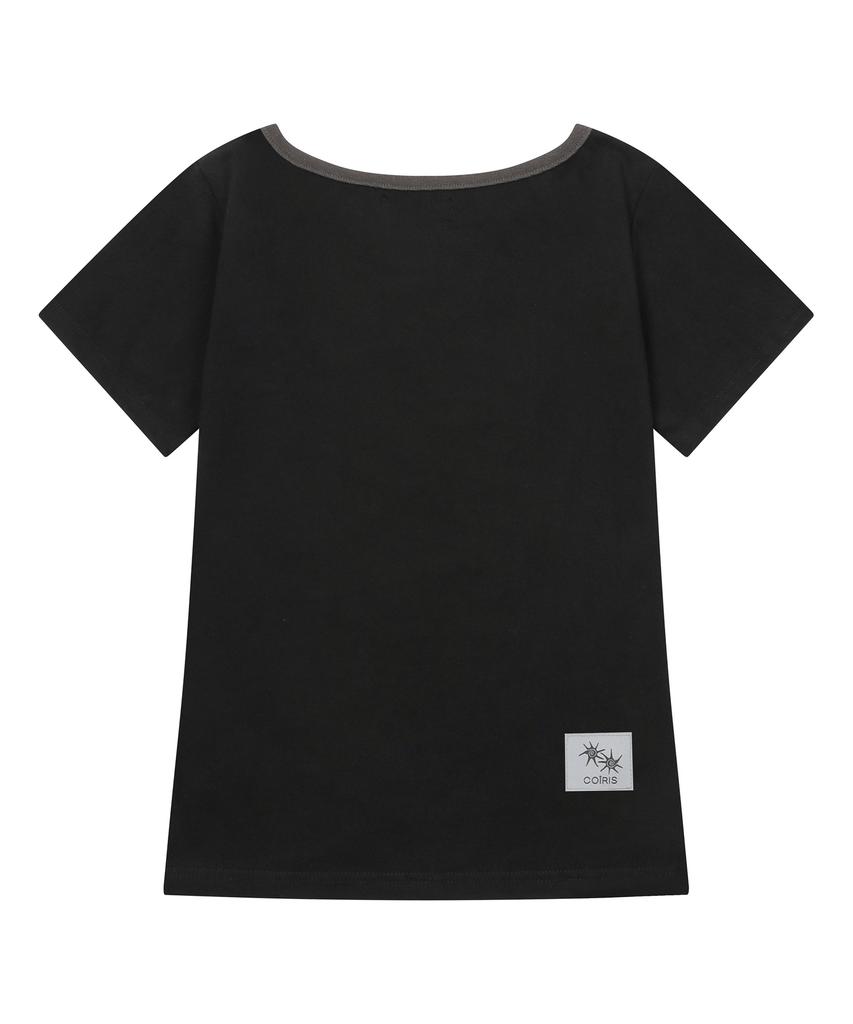 Koiliseu Soluna One-Shoulder Contrast Short Sleeve Tee (13 Colors)