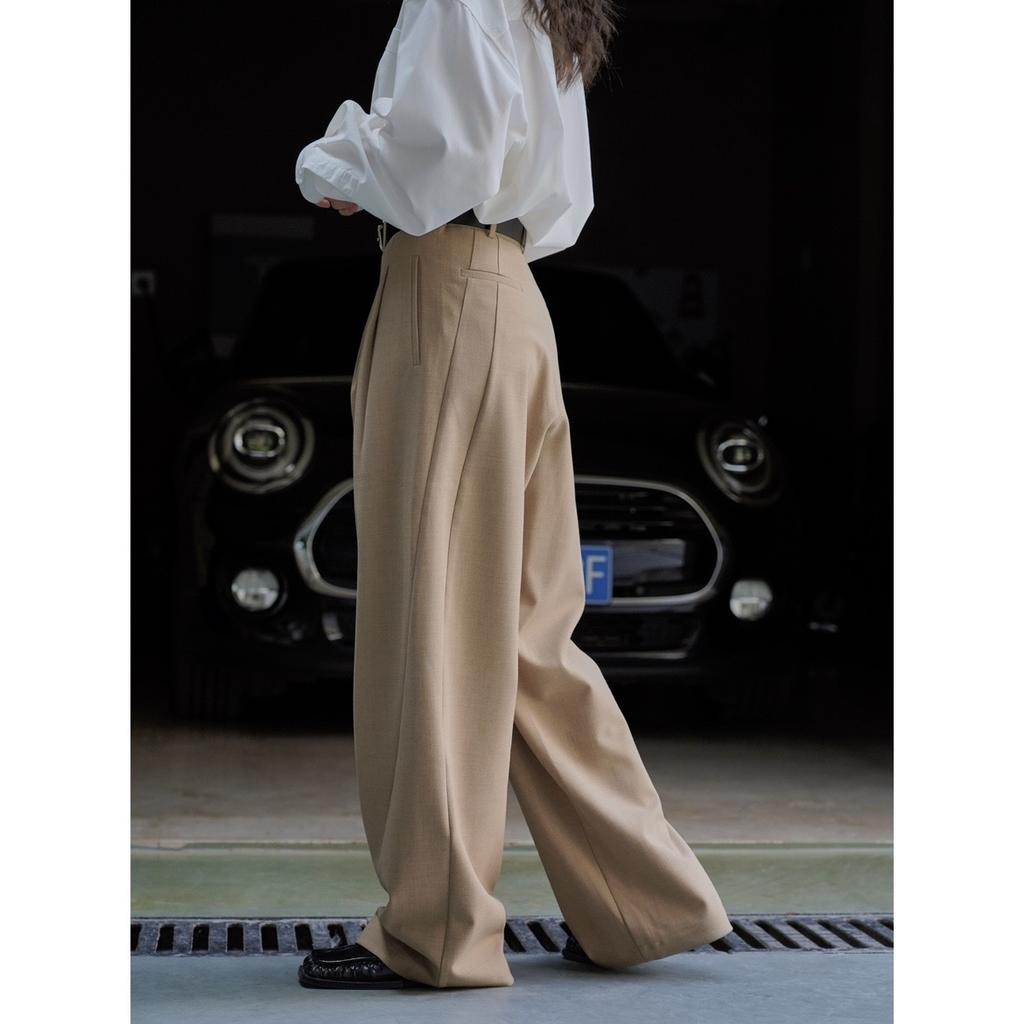 Early Autumn Commuting High Waisted Wide Leg Western Pants For Women, Loose Silhouette Texture Casual Pants