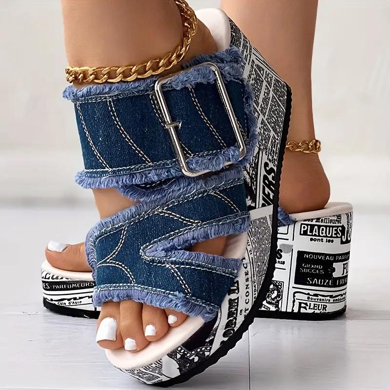 Fashion Women Sandals Casual Fashion Vacation Daily Shoes Women Summer New Buckled Denim Platform Wedge Sandals Women Zapatos De Mujer