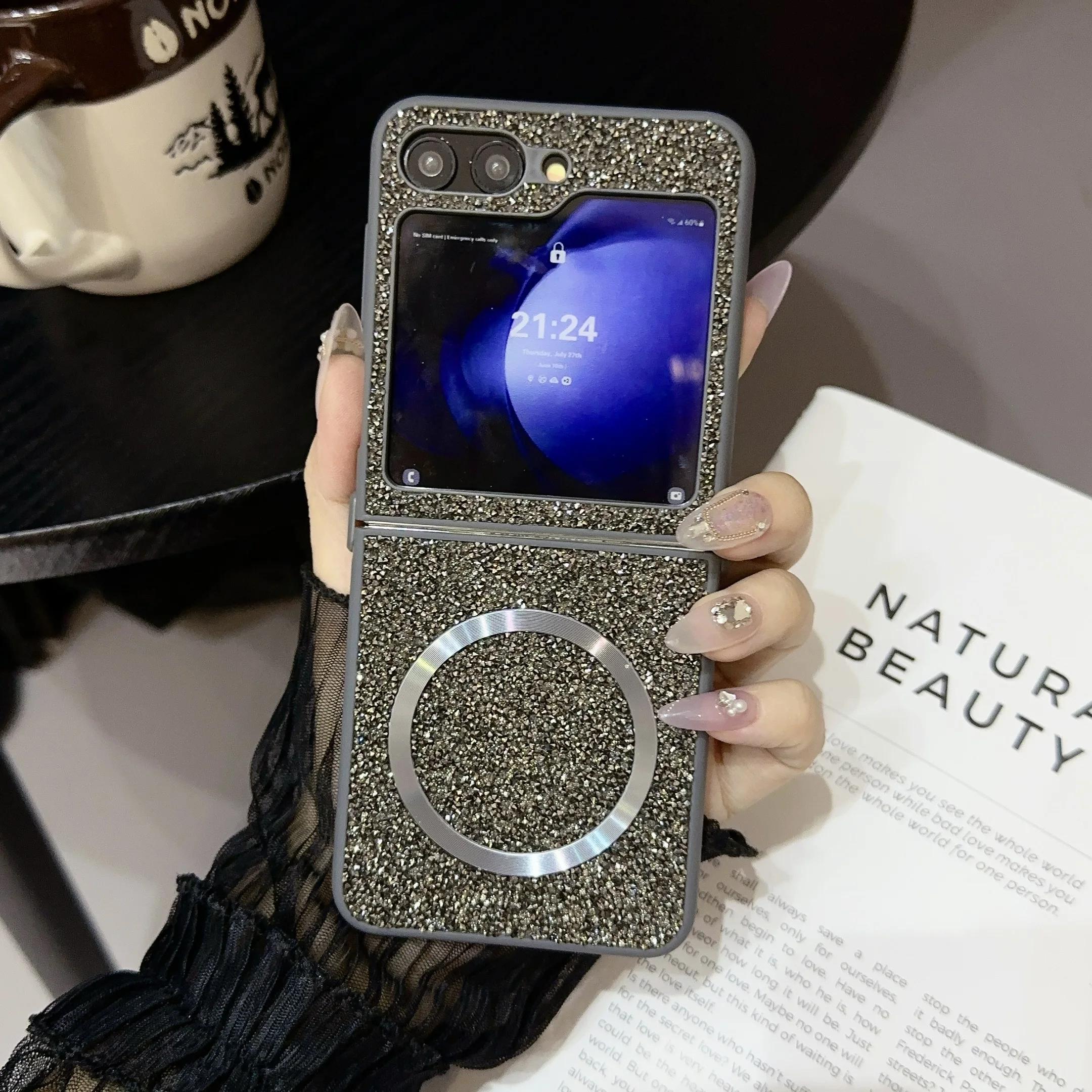 

Магнитный блестящий бриллиантовый чехол для телефона с мягкими краями из ТПУ для Samsung Galaxy Z Flip 7 6 5 4 3 Flip7 Flip6 Защитная крышка с покрытием, имитирующим кожу Galaxy Z Flip3 5G