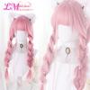 LM Cosplay-Perücke mit Pony, synthetisches glattes Haar, 61 cm lang, hitzebeständig, rosa Perücke für Frauen