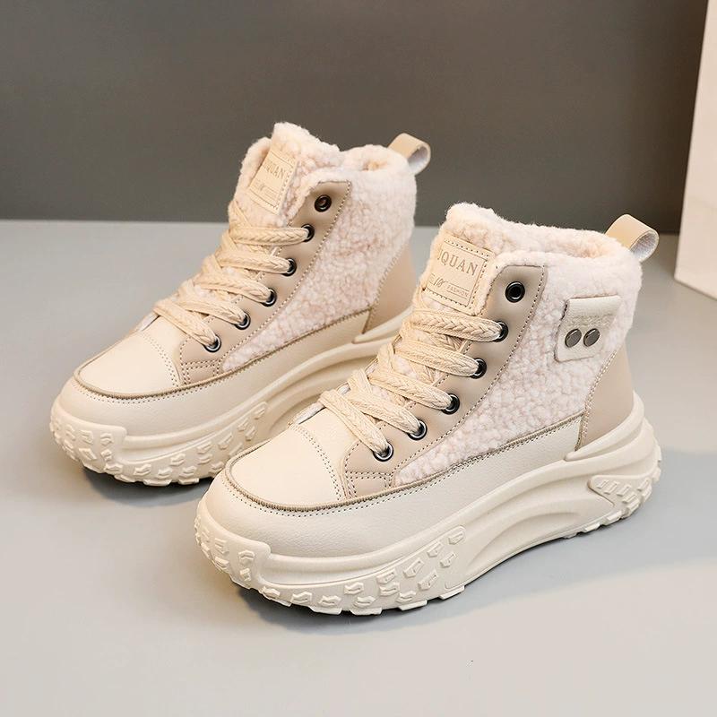 High-top Women's Shoes Plus Velvet Cotton Shoes To Keep Warm, Lamb Velvet Thick-soled To Increase Korean Students