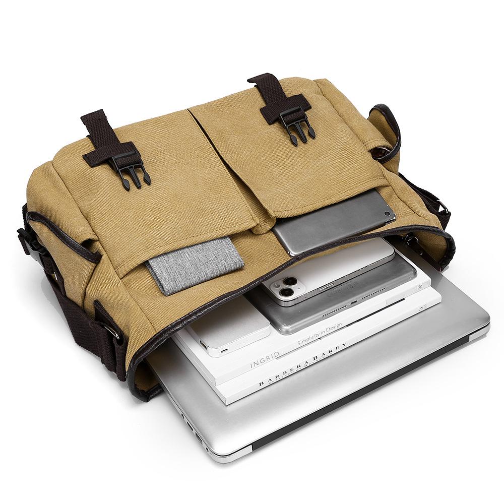 Men's Solid Color Canvas Crossbody Bag - Large Capacity, Versatile, Fashionable Messenger Bag for Commuting and Outdoor Use.
