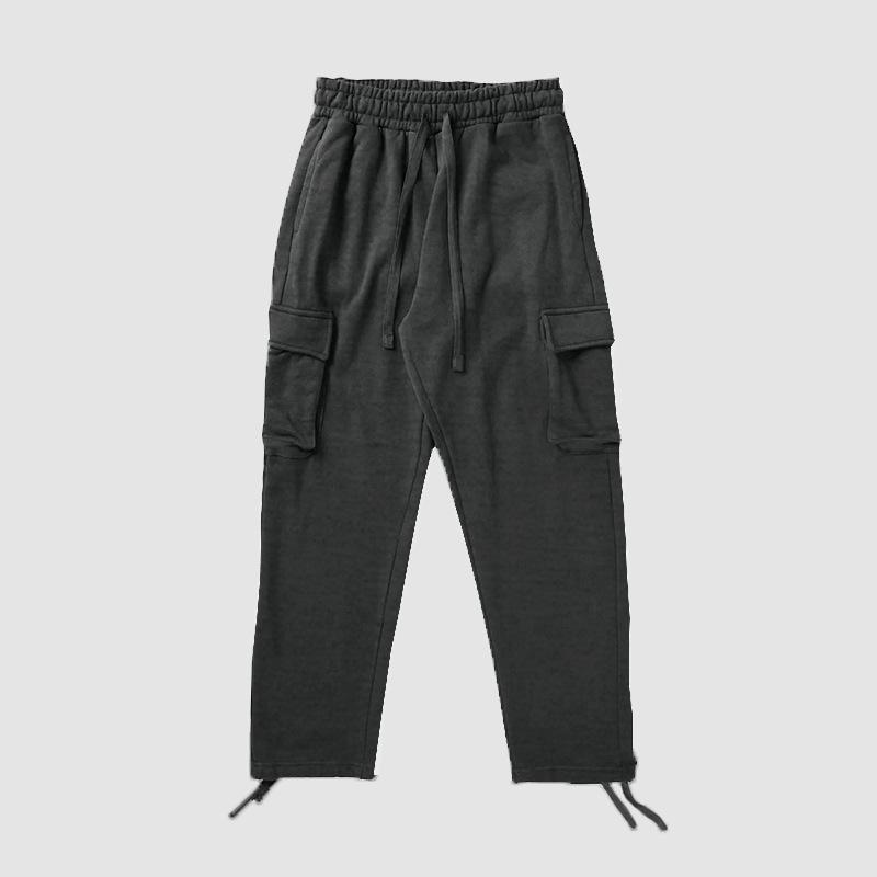 Men s New Multi-pocket Overalls European and American Men s Sweatpants Casual Drawstring Straight Trousers S темно серый