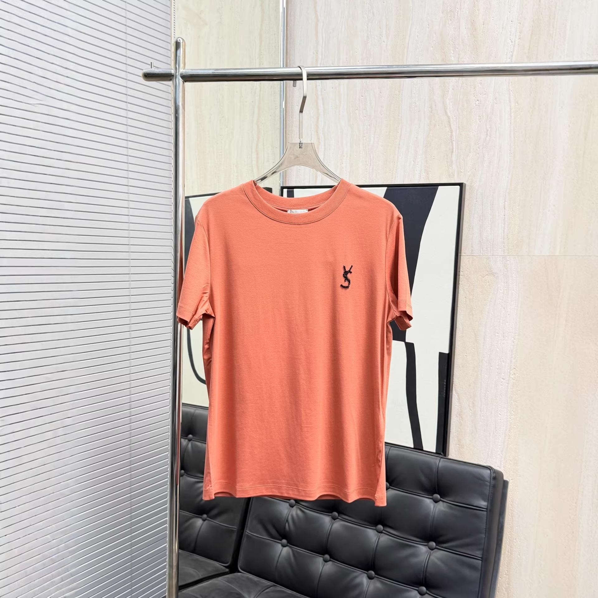 

Nanyou Women s High-Quality Beaded Round Neck Short Sleeve T-Shirt - Stylish, Classic, Versatile New Arrival Medium оранжевый