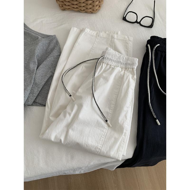 2026 Spring/Summer Vintage Washed Cotton Pants for Women, Korean Style Wide-Leg Cropped Pants