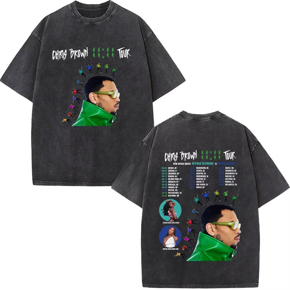 T-shirt Chris Brown Breezy Breezy Bowl XX Tour T-shirt Lavate Vintage Moda Uomo Hip Hop Manica Corta Streetwear