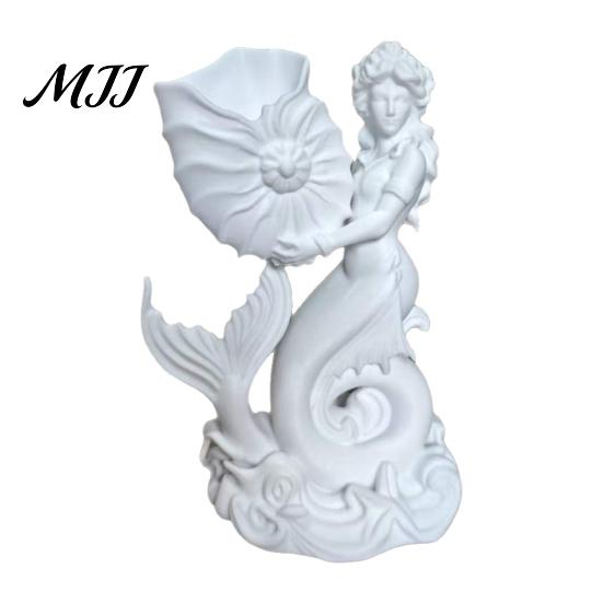 Matte White Shell Flowerpot 3D Printed Mermaid Conch Storage Ornament, Mini Decorative Air Plant Holder Flowerpot, Creative Desktop Organizer for Home