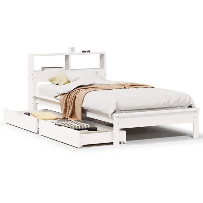 VidaXL Lit bibliothèque sans matelas blanc 90x200cm bois de pin massif, meuble de chambre à coucher, sommier, lit en bois, 3309819